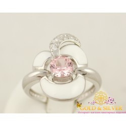 Серебряное кольцо с нанокристаллами и белой эмалью 330064а
